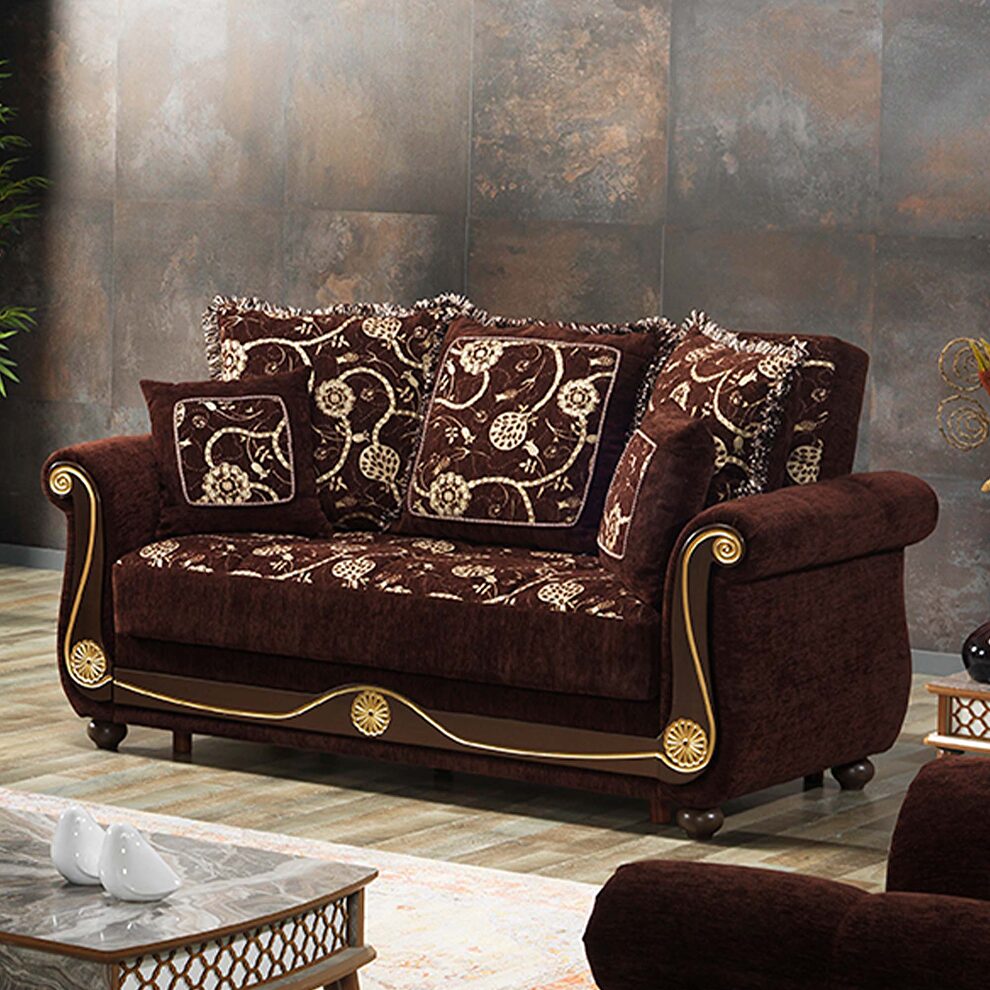 Brown chenille middle-eastern style traditional loveseat by Casamode
