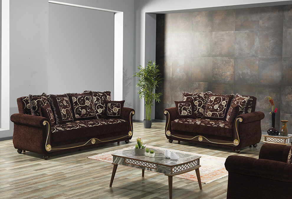 Brown chenille middle-eastern style traditional sofa by Casamode