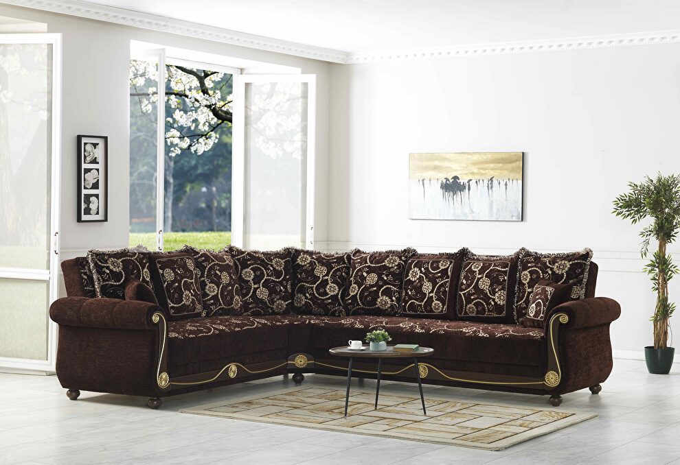 Middle eastern style reversible sectional sofa in brown chenille by Casamode