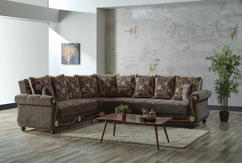 Middle eastern style reversible sectional sofa in gray chenille by Casamode