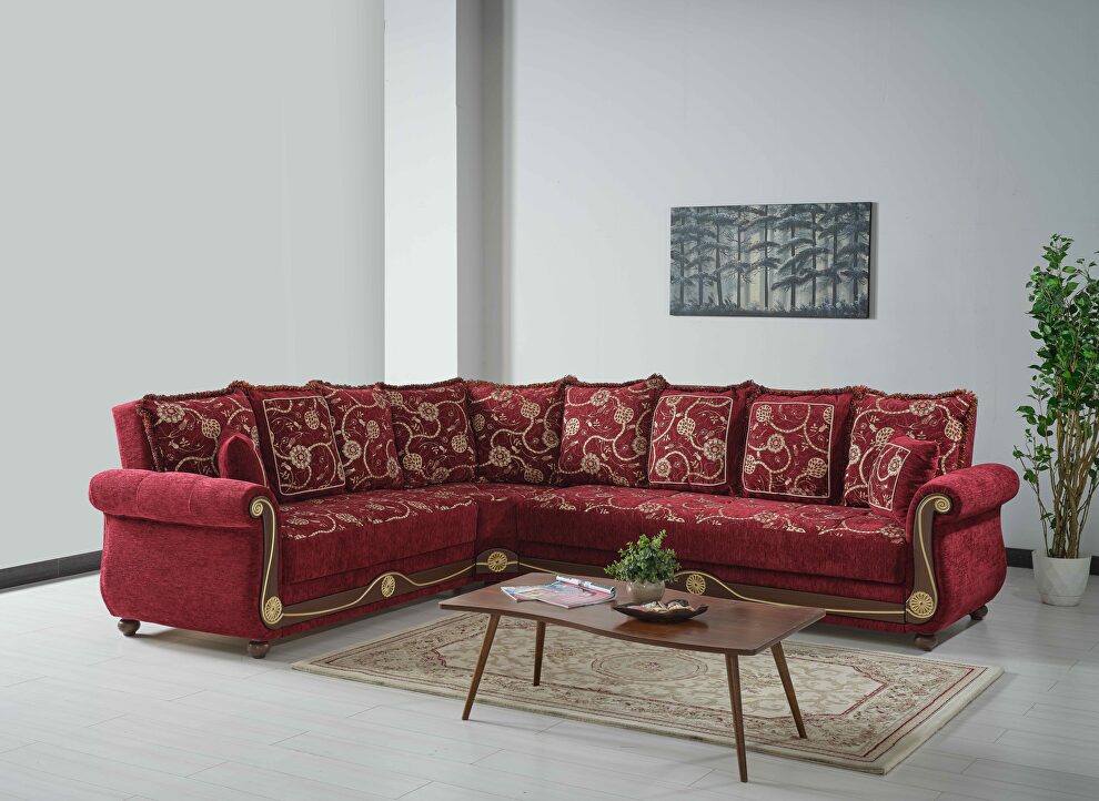 Middle eastern style reversible sectional sofa in burgundy chenille by Casamode