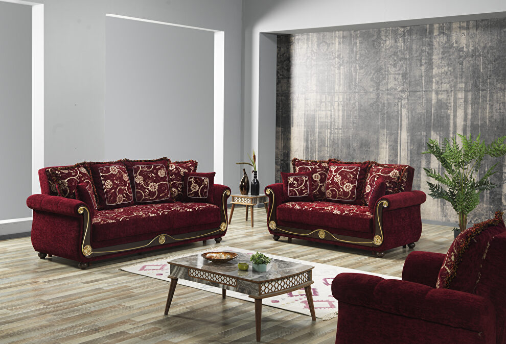 Burgundy chenille middle eastern style traditional sofa by Casamode