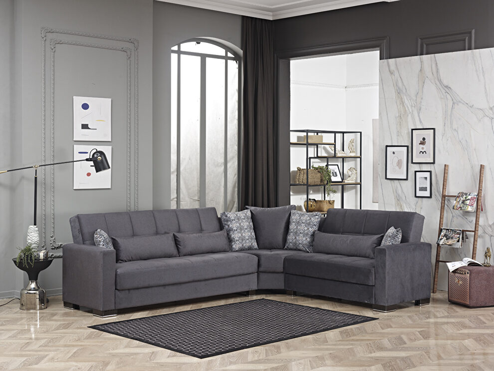 Reversible sleeper / storage sectional sofa in gray microfiber by Casamode
