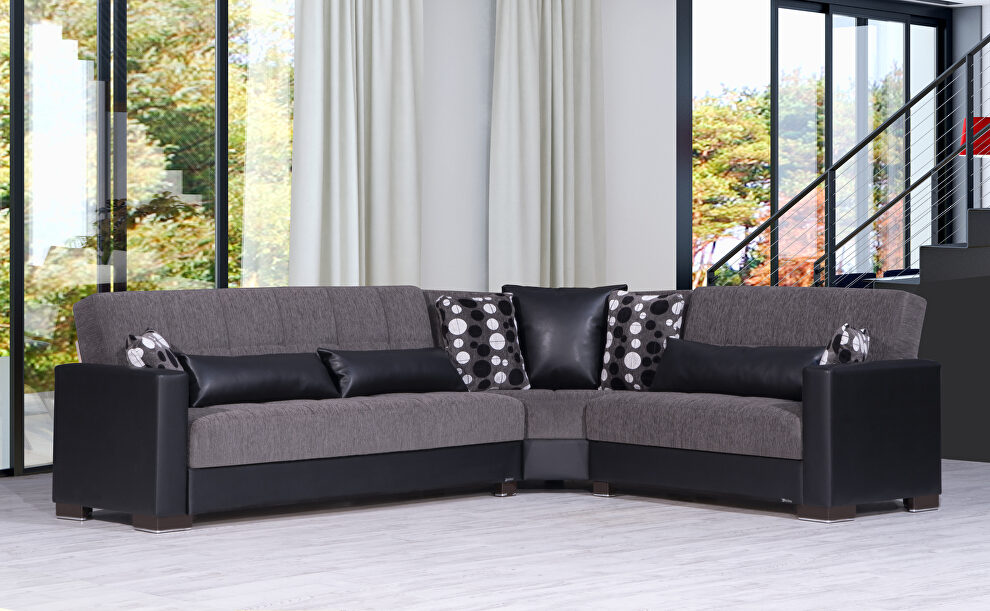 Reversible sleeper / storage sectional sofa in asphalt / black by Casamode
