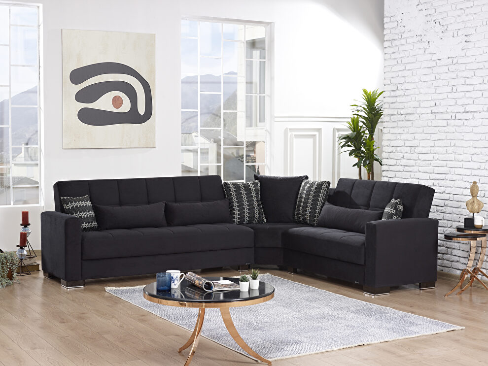 Reversible sleeper / storage sectional sofa in black microfiber by Casamode