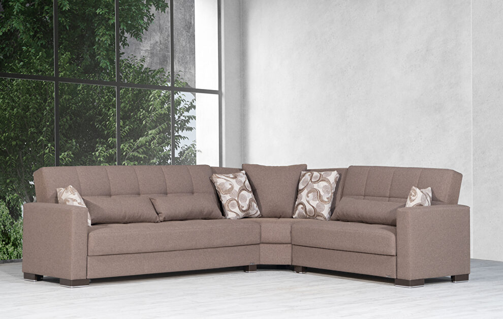 Reversible sleeper / storage sectional sofa in sugar brown fabric by Casamode
