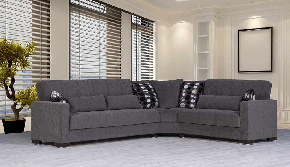 Reversible sleeper / storage sectional sofa in asphalt gray by Casamode