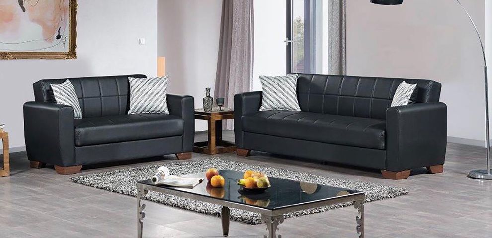 Casual style black leatherette sofa / sofa bed w/ storage by Casamode