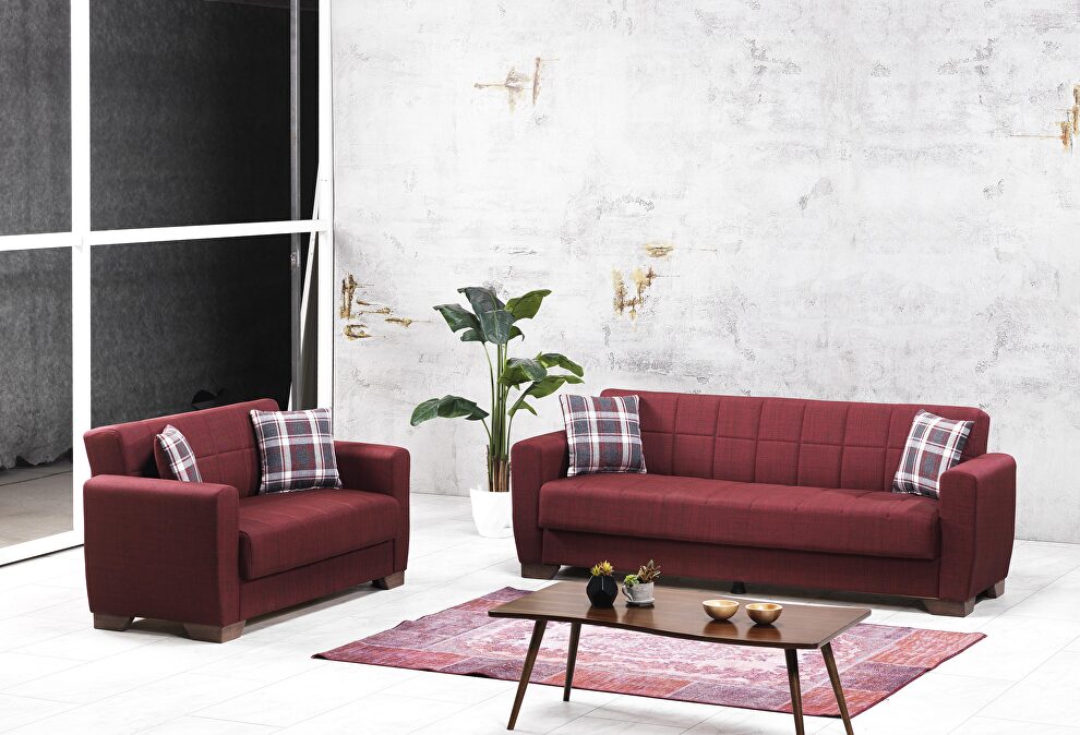 Casual style burgundy chenille sofa / sofa bed w/ storage by Casamode