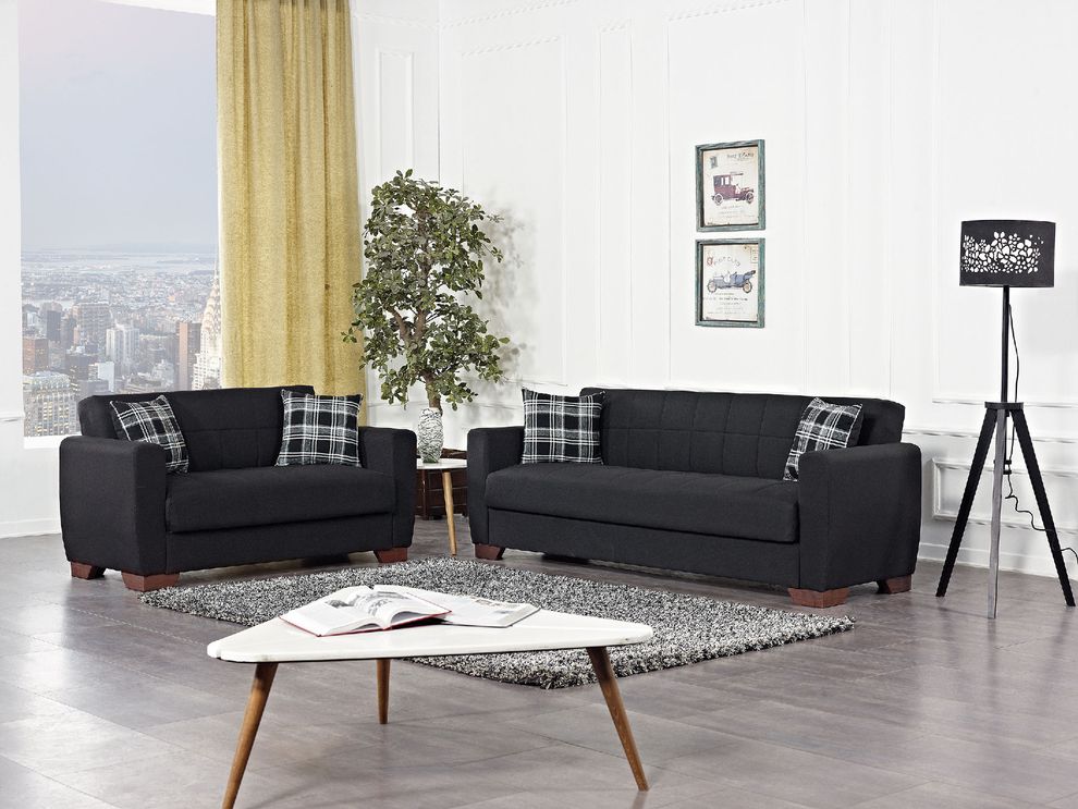 Casual style black chenille sofa / sofa bed w/ storage by Casamode