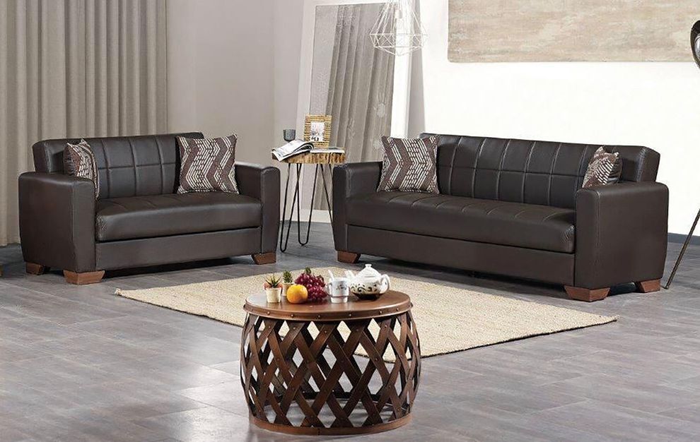Casual style brown leatherette sofa / sofa bed w/ storage by Casamode