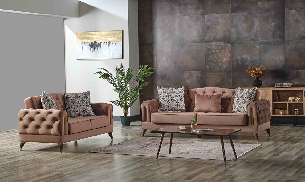 Stylish brown velvet fabric glam style sofa by Casamode