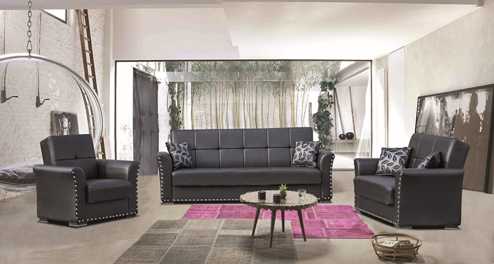 Black pu leather sofa w/ storage by Casamode