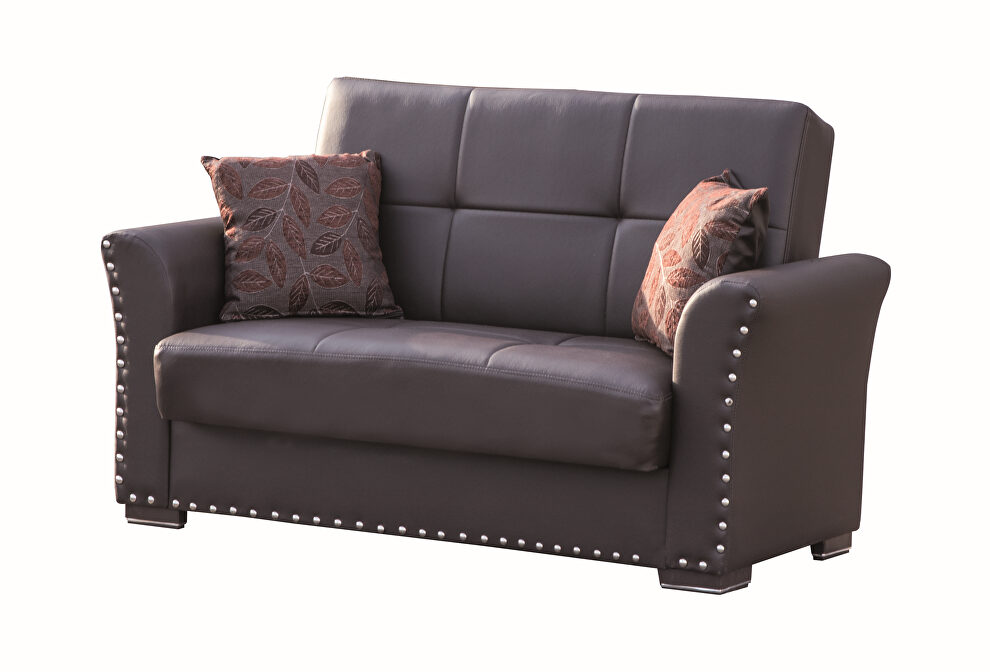 Pu leather brown nailhead loveseat w/ storage by Casamode