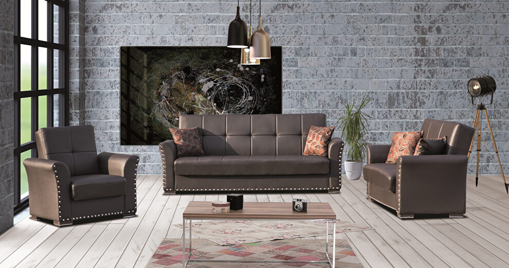 Brown pu leather sofa w/ storage by Casamode