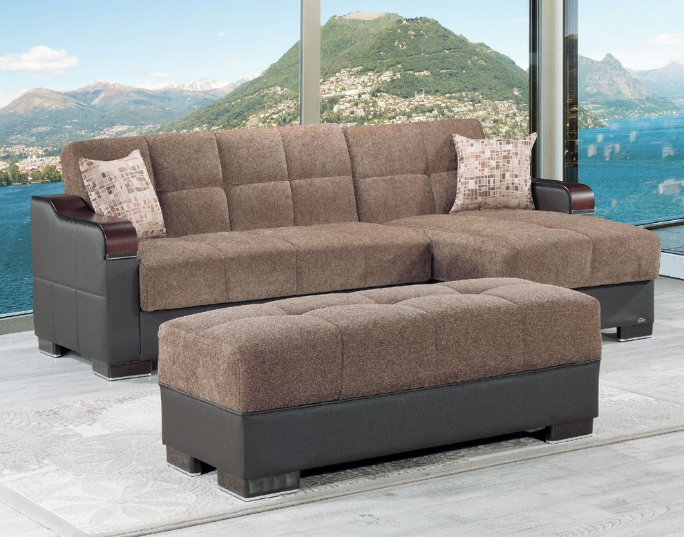Brown chenille fabric reversible sectional sofa by Casamode