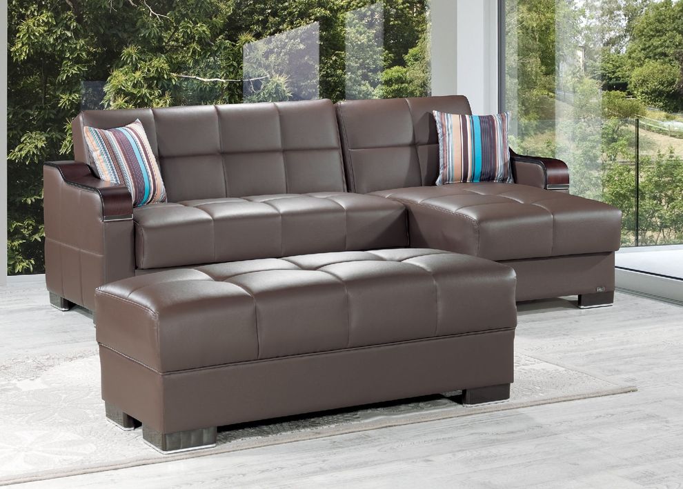 Brown leatherette reversible sectional sofa by Casamode