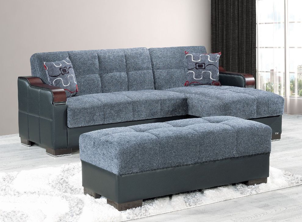 Gray chenille fabric reversible sectional sofa by Casamode