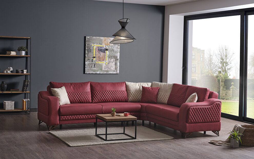 Reversible burgundy storage sectional w/ bed by Casamode