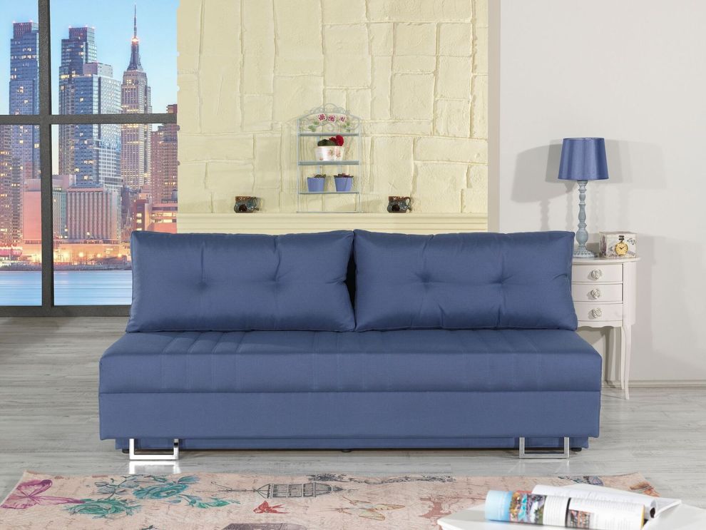 Queen size sofa bed w/ bedding storage in blue by Casamode