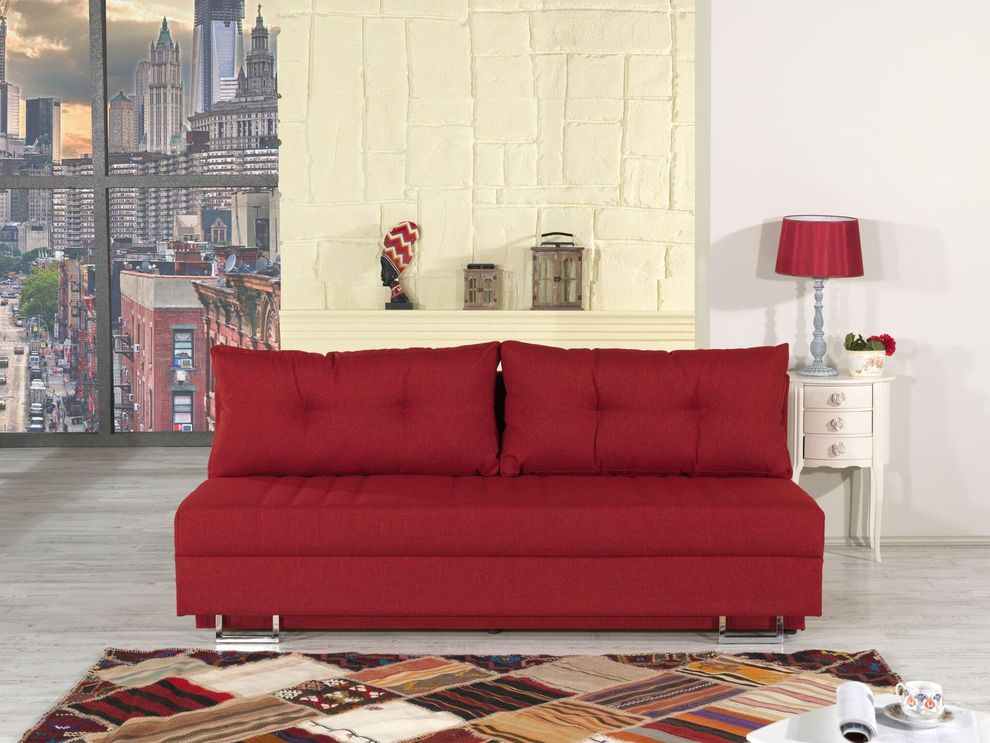 Queen size sofa bed w/ bedding storage in red by Casamode