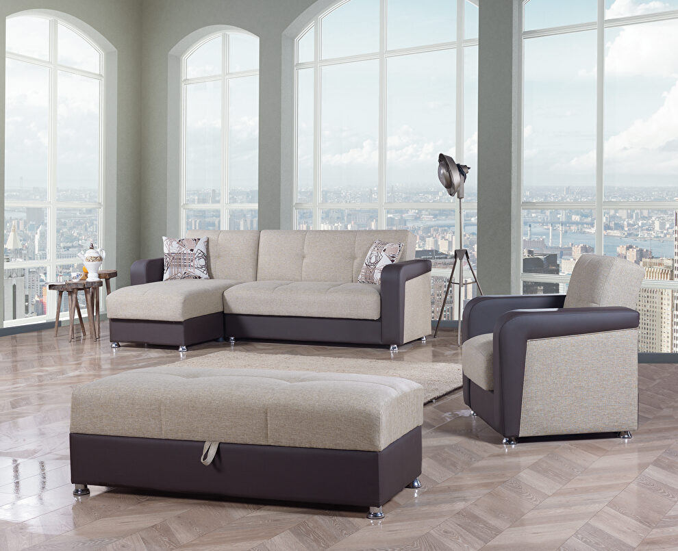 Reversilble two-toned brown fabric / brown pu sectional by Casamode