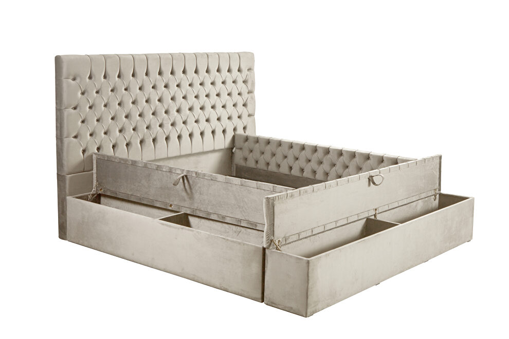 Beige microfiber storage full bed w/ full platform by Casamode