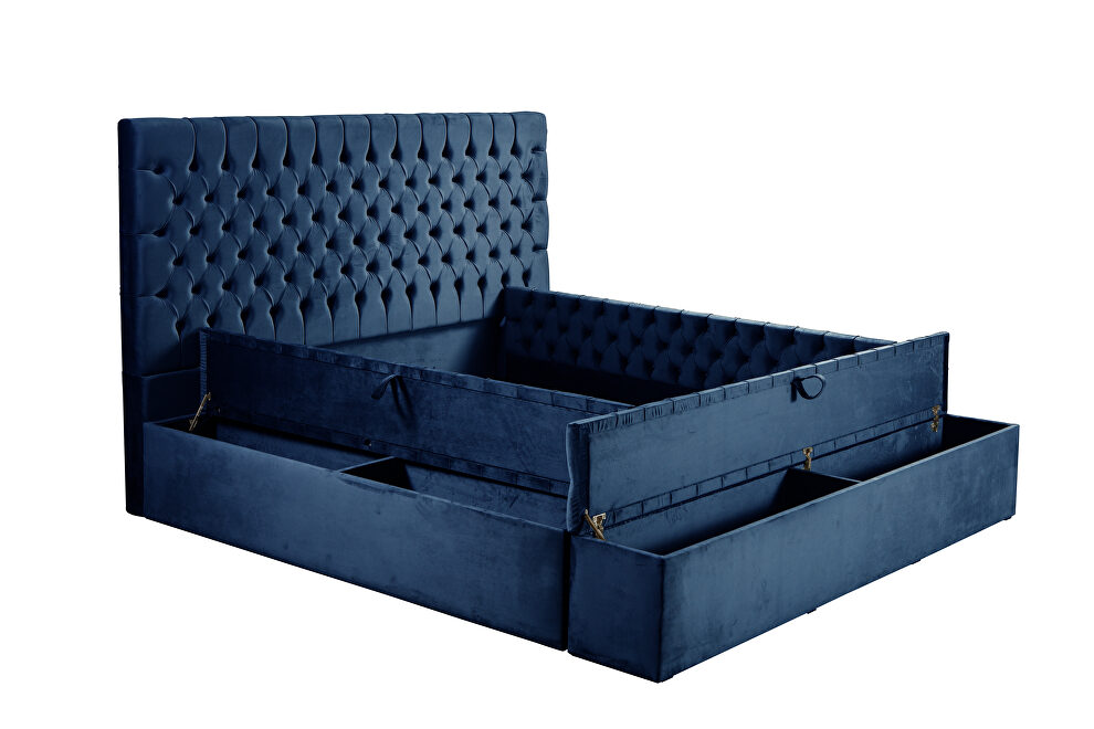Blue microfiber storage full bed w/ full platform by Casamode