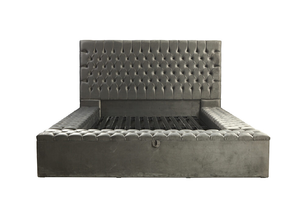 Gray microfiber storage king bed w/ full platform by Casamode