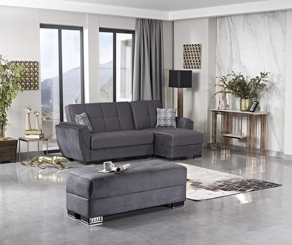 Gray microfiber small reversible sectional sofa by Casamode
