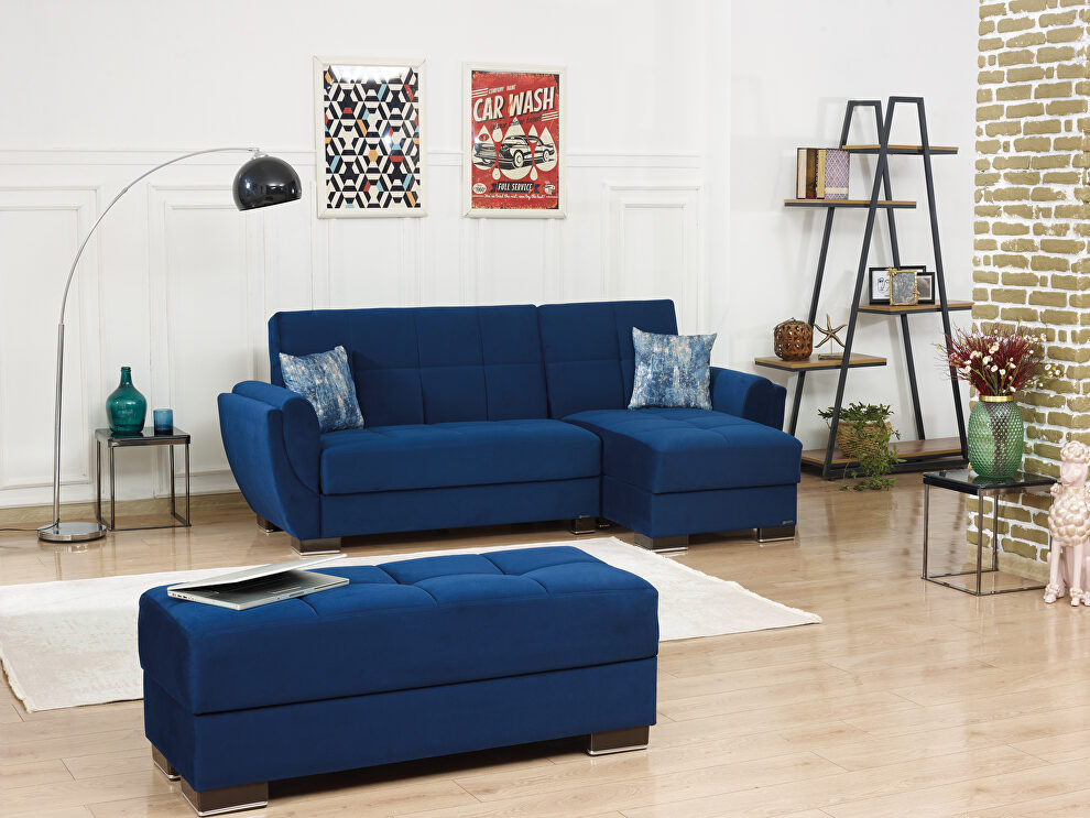 Blue microfiber small reversible sectional sofa by Casamode