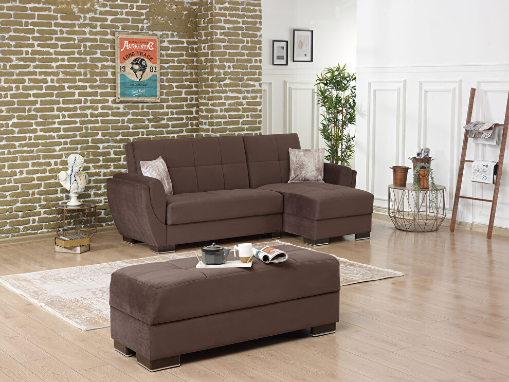Brown microfiber small reversible sectional sofa by Casamode