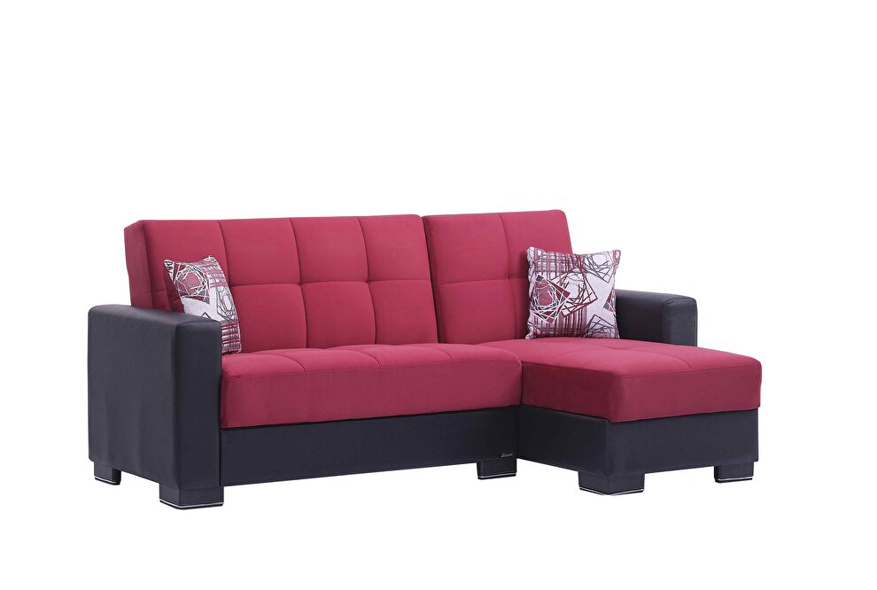 Burgundy microfiber small reversible sectional sofa by Casamode