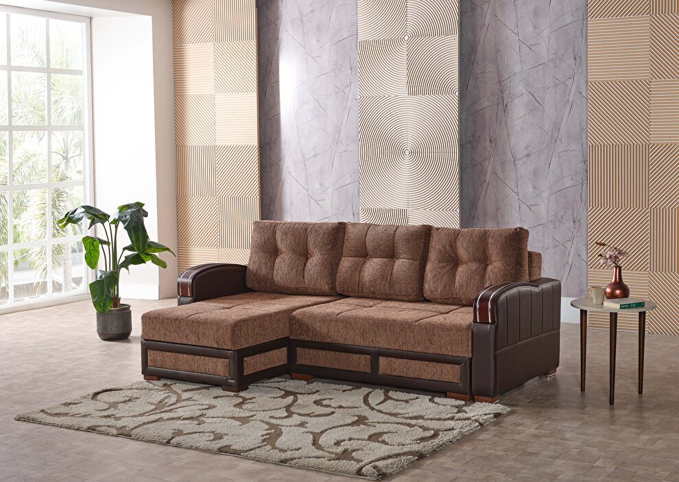 Stylish reversible brown chenille fabric sectional by Casamode