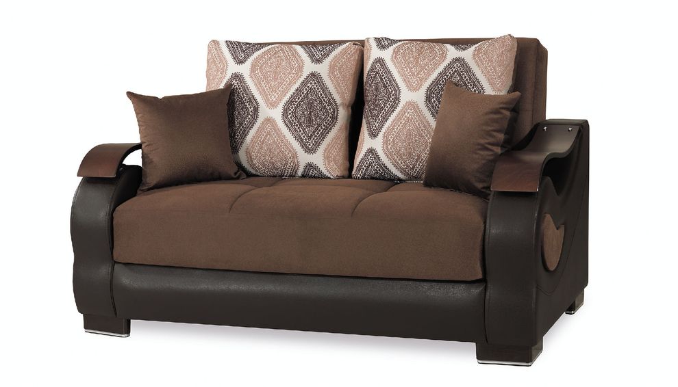 Brown microfiber / bonded leather loveseat by Casamode