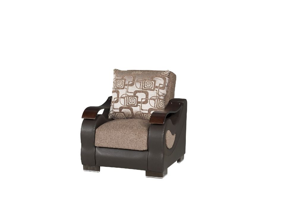 Brown chenille / bonded leather sleeper chair by Casamode