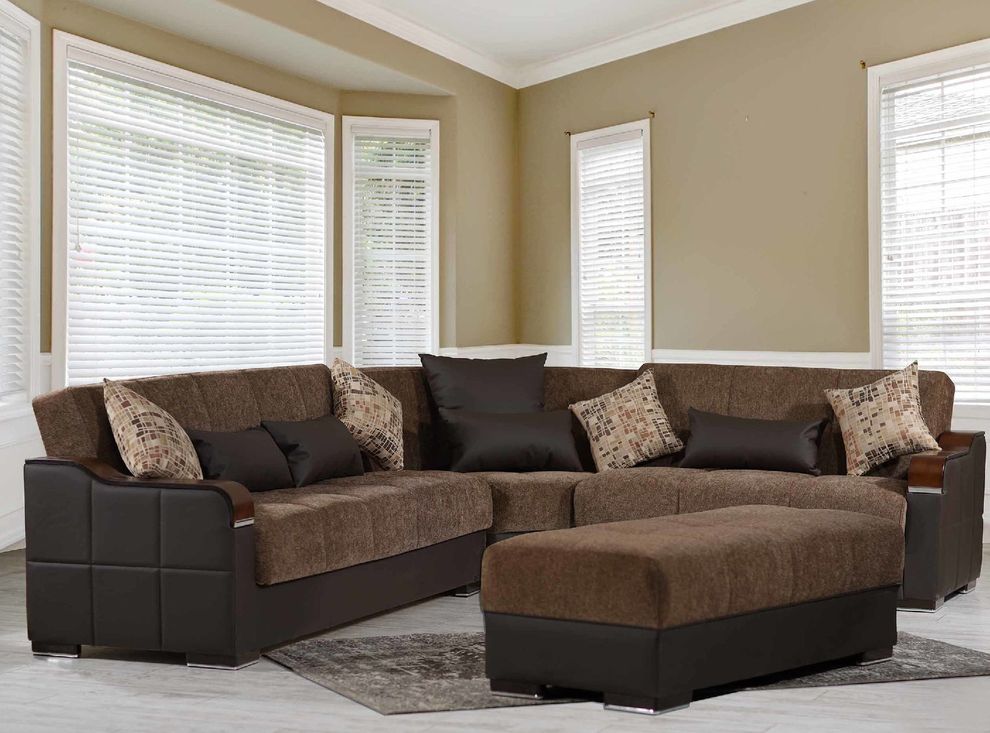 Cozy casual style reversible home sectional in brown fabric by Casamode