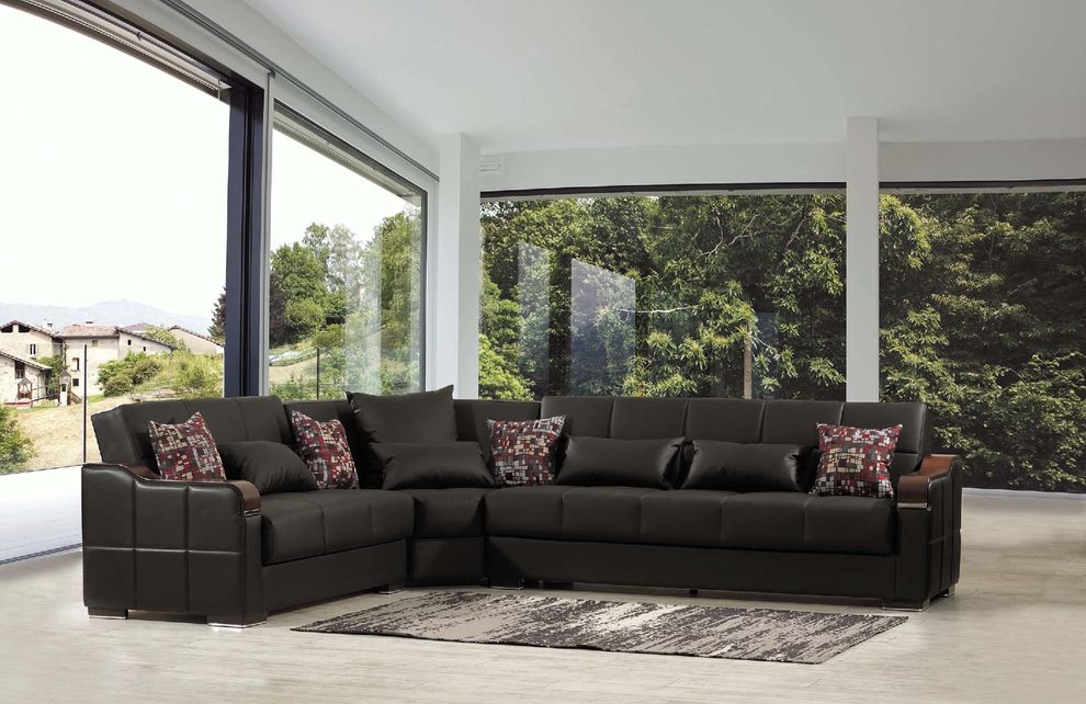 Cozy casual style reversible home sectional in black pu leather by Casamode