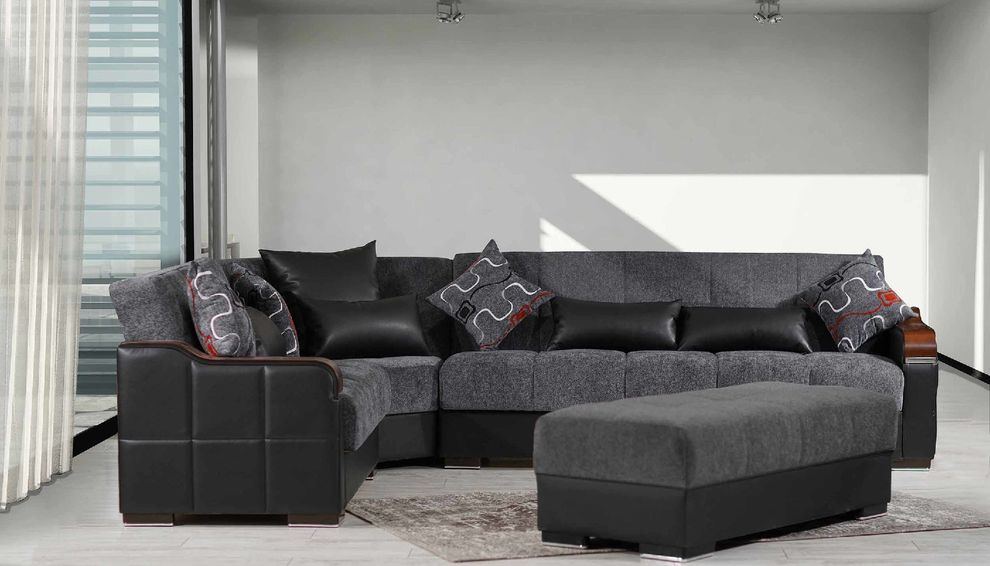 Cozy casual style reversible home sectional in gray fabric by Casamode