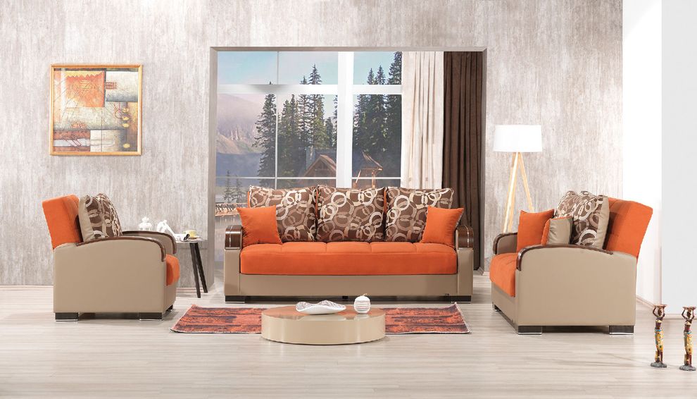 Orange chenille fabric modern sofa / sofa bed w/ storage by Casamode