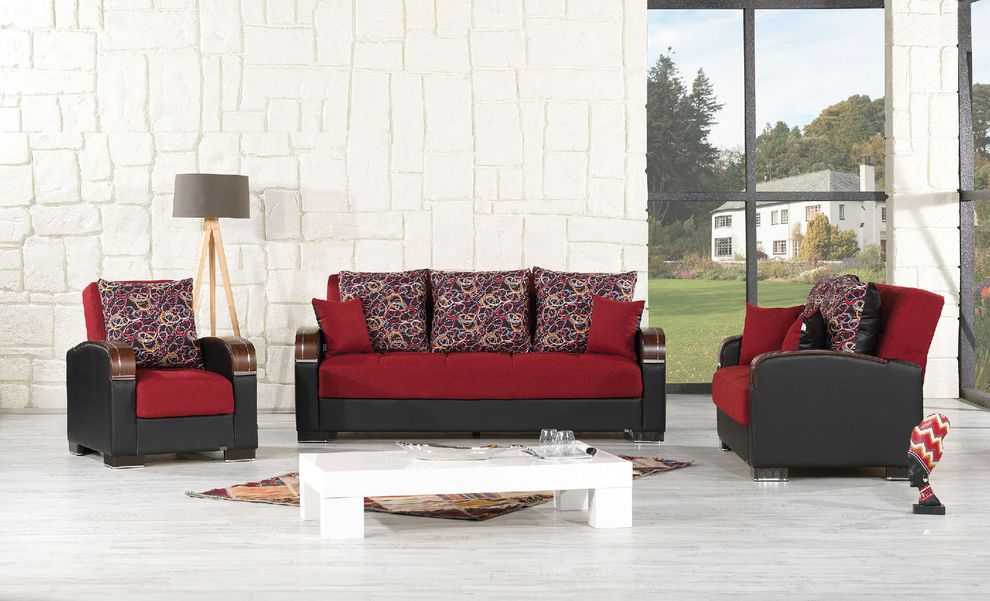 Red polyester fabric modern sofa / sofa bed w/ storage by Casamode