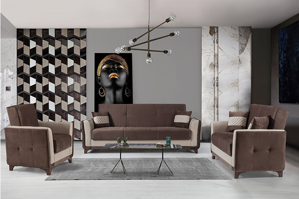 Brown velvet casual style sleeper sofa by Casamode