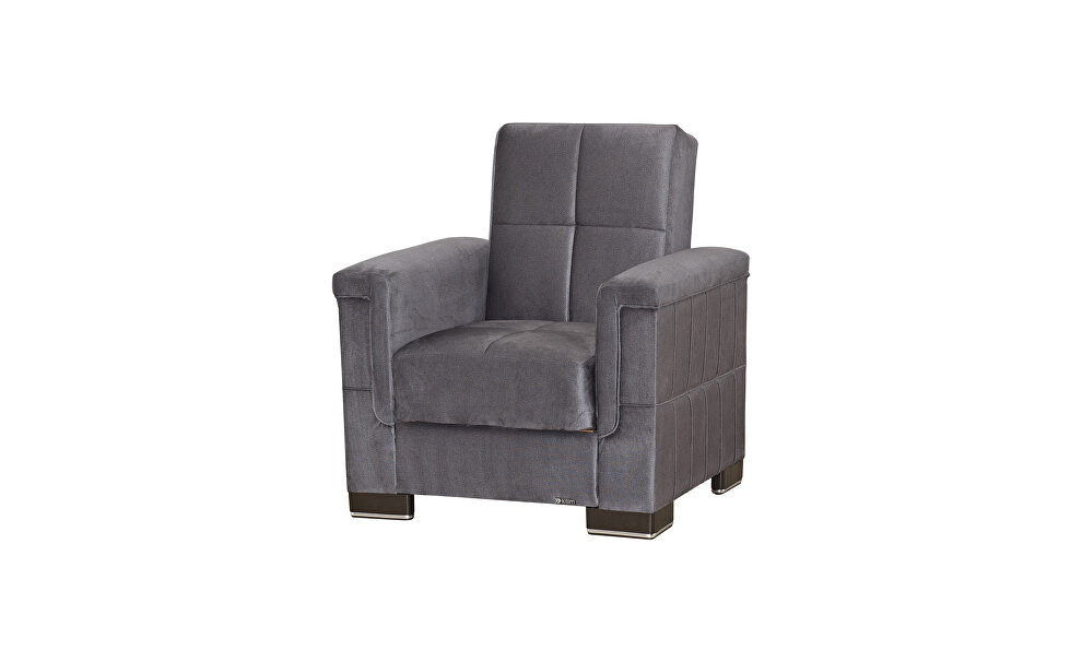 Gray microfiber chair sleeper w/ square tufted pattern by Casamode