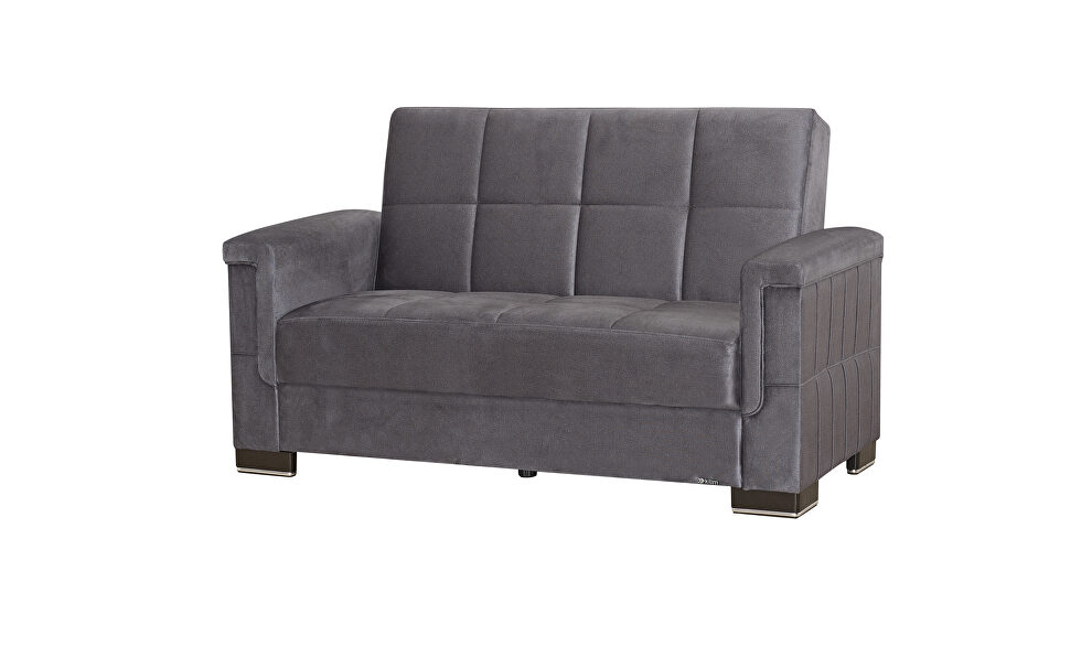 Gray microfiber loveseat sleeper w/ square tufted pattern by Casamode