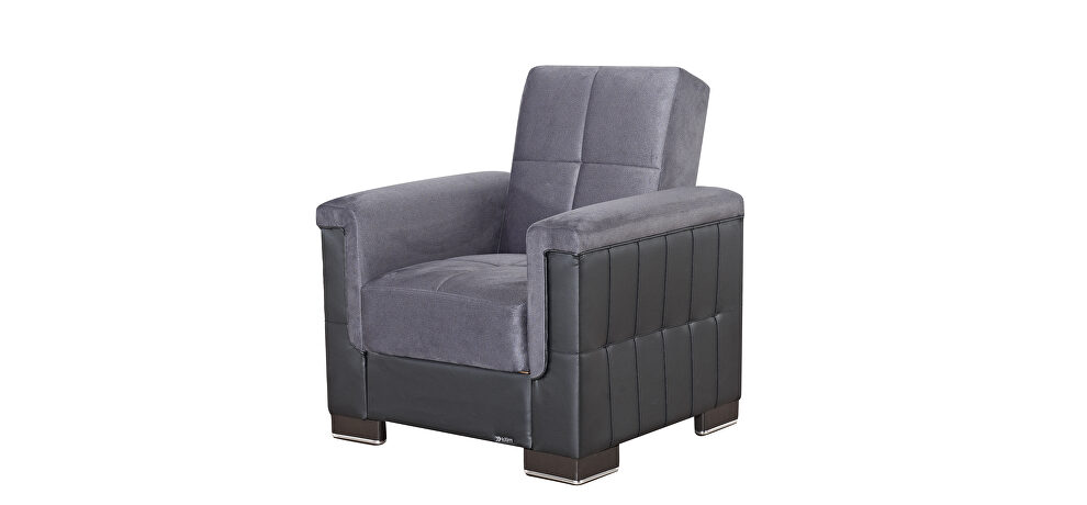 Gray microfiber / black pu leather chair sleeper w/ square tufted pattern by Casamode