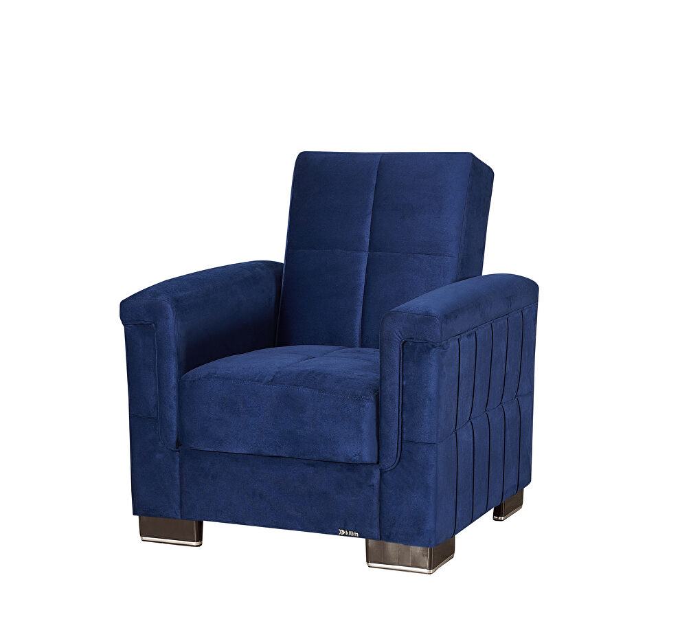 Blue microfiber chair sleeper w/ square tufted pattern by Casamode