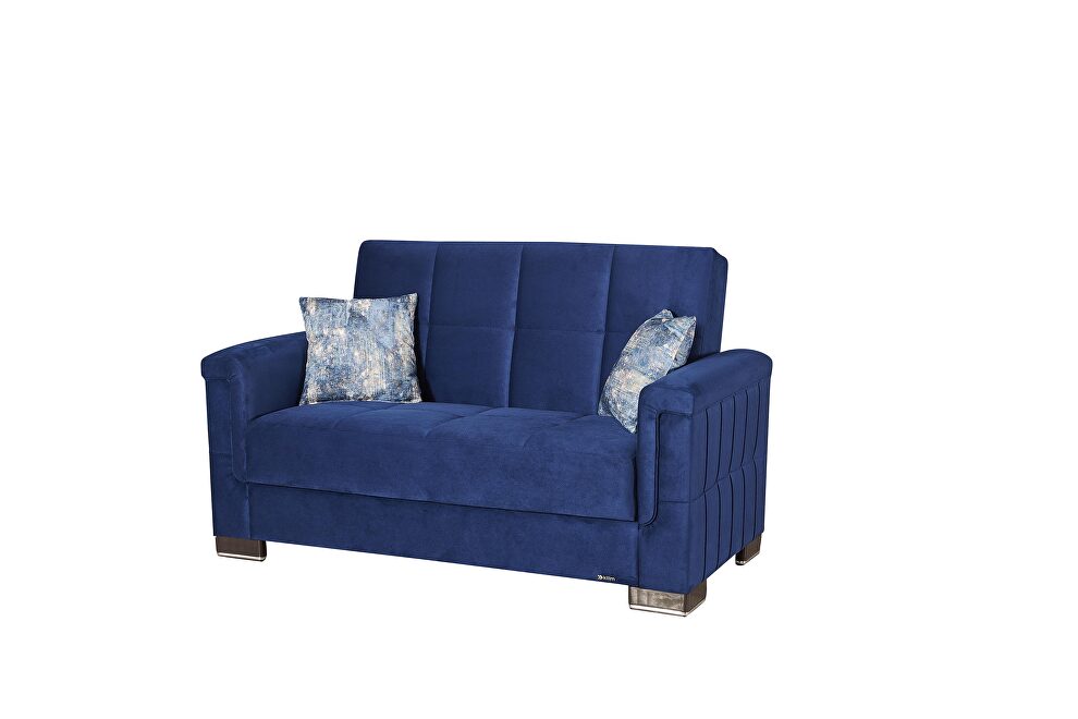 Blue microfiber loveseat sleeper w/ square tufted pattern by Casamode