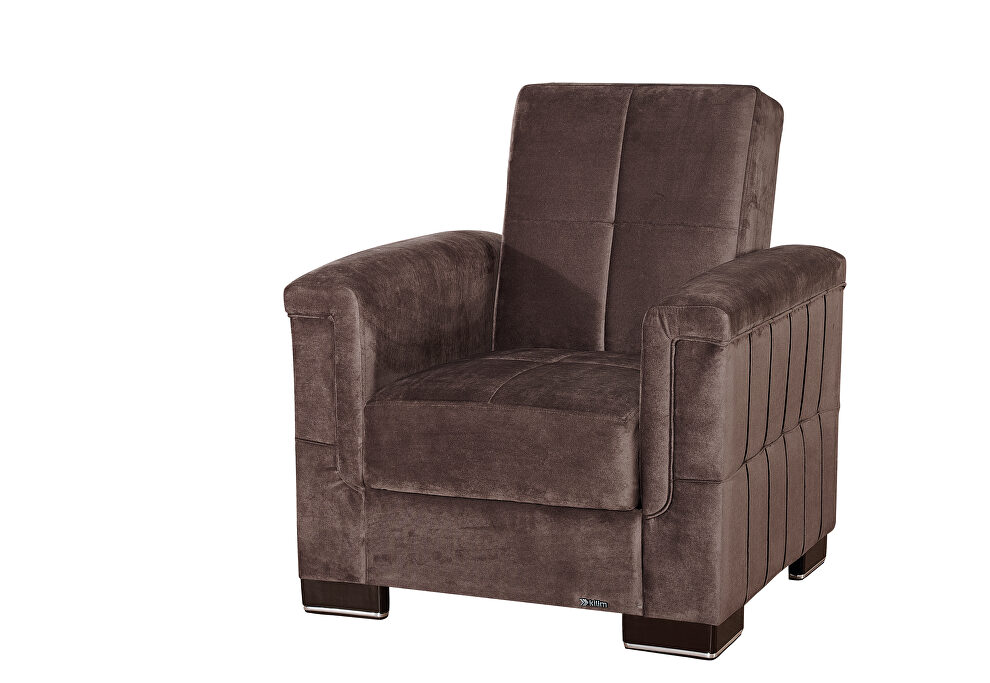 Brown microfiber chair sleeper w/ square tufted pattern by Casamode