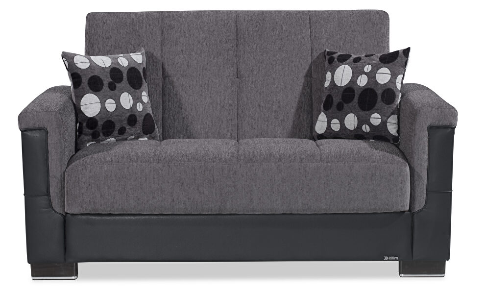 Two-toned asphalt gray fabric / brown leather loveseat sleeper by Casamode