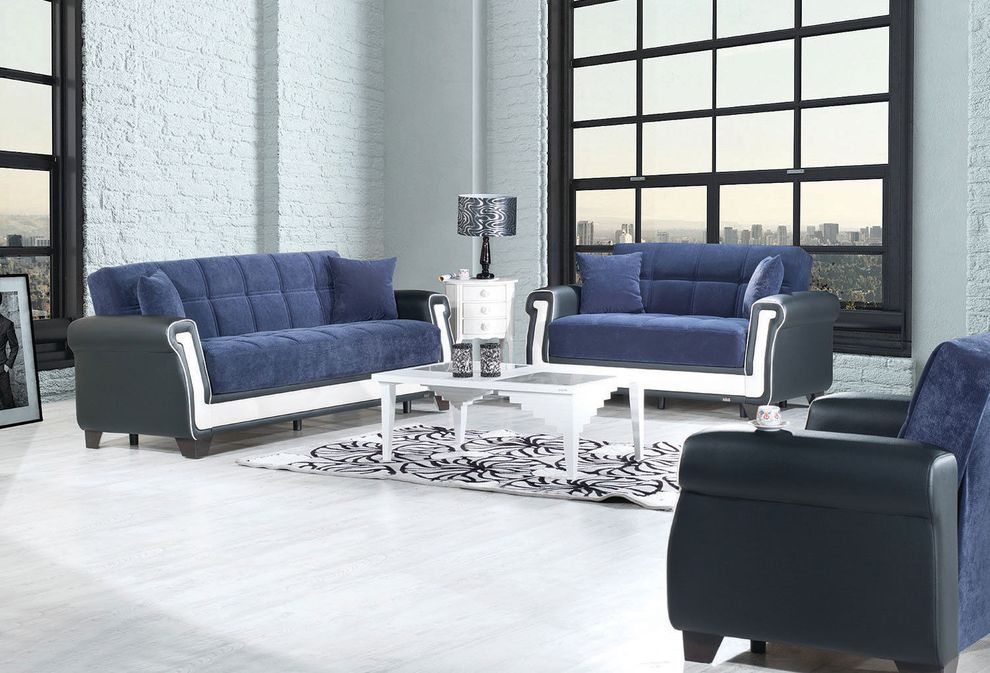 Modern blue sofa w/ bed option and storage by Casamode